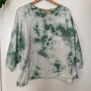 White green tie dye sweatshirt 3/4 length sleeve womens medium mens xs soft gap